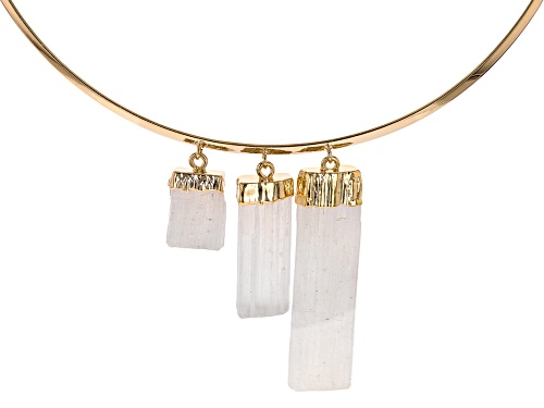 Artisan Collection Of Brazil™ Rough White Selenite 18K Yellow Gold Over Brass Cuff Necklace - Size 15