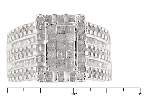 1.56ctw Princess Cut, Round, & Baguette Diamond Rhodium Over Sterling Silver Ring - Size 6