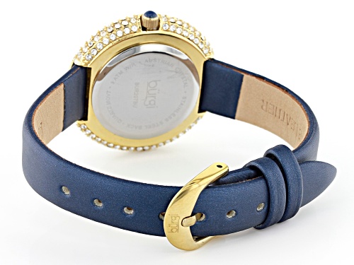 Burgi™ Gold Tone Stainless Steel and Blue Leather Band Watch