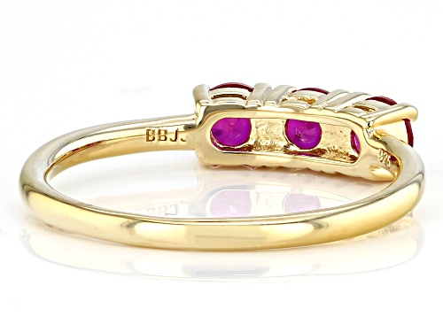 0.77ctw Round Lab Created Ruby 18k Yellow Gold Over Sterling Silver July Birthstone 3-Stone Ring - Size 9