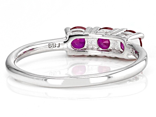 0.77ctw Round Lab Created Ruby Rhodium Over Sterling Silver July Birthstone 3-Stone Ring - Size 7