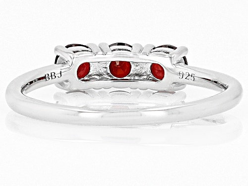 .89ctw Round Vermelho Garnet™ Rhodium Over Sterling Silver January Birthstone 3-Stone Ring - Size 9