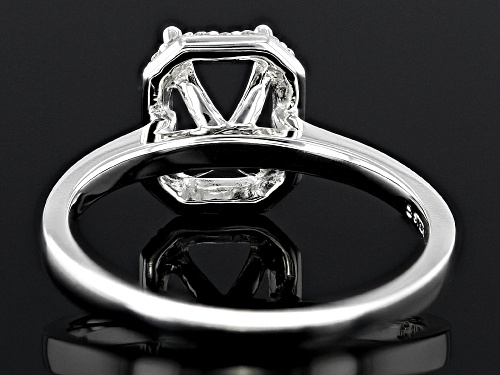 Sterling Silver 9x7mm Emerald Cut Halo Style Ring Semi-Mount With White Diamond Accent