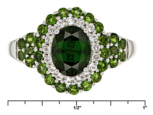 3.08ctw Oval And Round Chrome Diopside With .29ctw Round White Topaz Sterling Silver Ring - Size 12