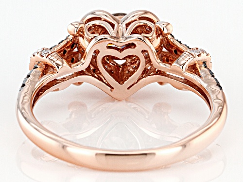 1.00ctw Round Champagne And White Diamond 14k Rose Gold Heart Ring - Size 8