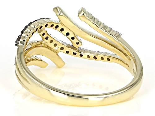 0.25ctw Round Champagne And White Diamond 10k Yellow Gold Ring - Size 8