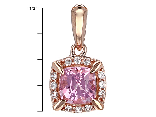 .61ct Square Cushion Burmese Pink Spinel And .16ctw White Zircon 10k Rose Gold Pendant With Chain