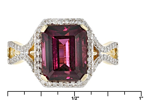 4.75ct Emerald Cut Grape Color Garnet With .29ctw Round White Diamonds 14k Yellow Gold Ring.Web Only - Size 6