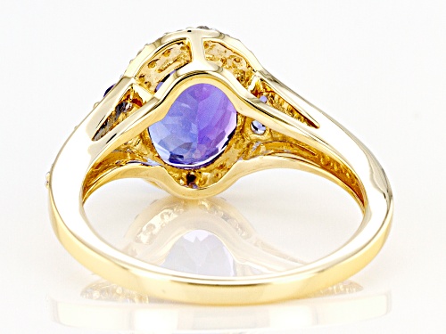 1.90ctw Oval And Round Tanzanite With .12ctw Round White Diamonds 14k Yellow Gold Ring - Size 6