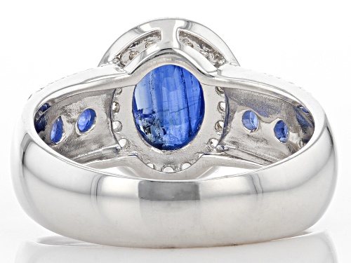 1.70ctw Kyanite With 0.15ctw Round White Zircon Rhodium Over Sterling Silver Ring - Size 9