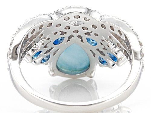 12x8mm Larimar With 0.97ctw London Blue Topaz & 1.02ctw White Zircon Rhodium Over Silver Ring - Size 7