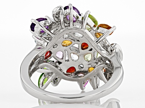 3.06ctw Mixed Shaped Multi-Gem Rhodium Over Sterling Silver Flower Bouquet Ring - Size 9