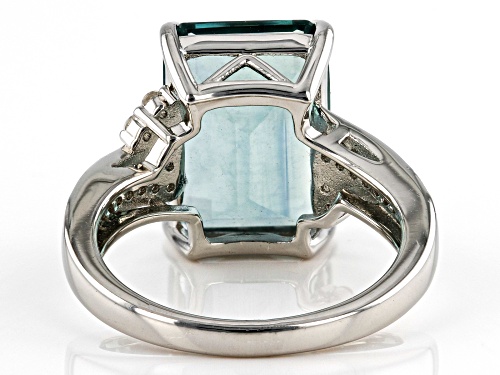8.20ct Emerald Cut Teal Fluorite with .28ctw Round White Zircon Rhodium Over Silver Bypass Ring - Size 8