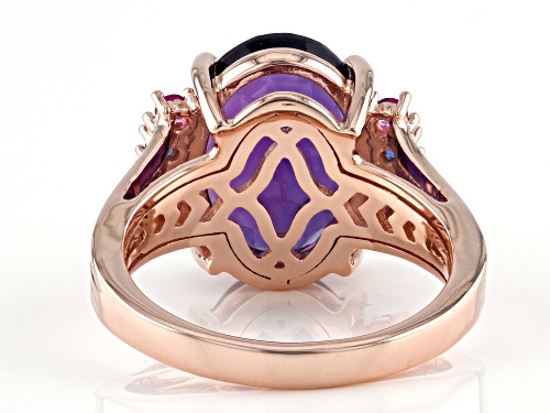 4.50ct African Amethyst And 0.28ctw Lab Created Multi Color Sapphire 18k Rose Gold Over Silver Ring - Size 8
