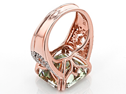 11.90ct Asscher Cut Prasiolite And 0.72ctw White Zircon 18k Rose Gold Over Sterling Silver Ring - Size 7