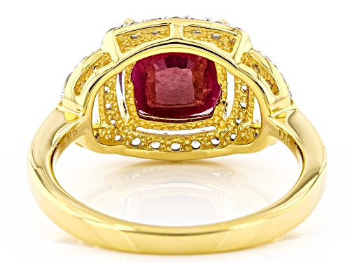 2.85ct Cushion Indian Ruby And 0.47ctw White Zircon 18k Yellow Gold Over Sterling Silver Ring - Size 8