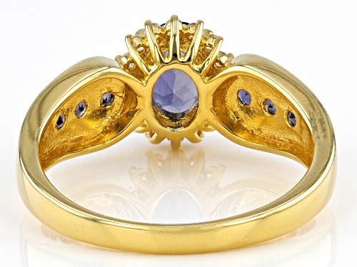 0.71ctw Iolite And 0.20ctw White Zircon 18k Yellow Gold Over Sterling Silver Ring - Size 7