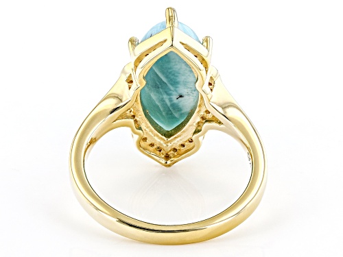 16x8mm Marquise Larimar And 0.26ctw White Zircon 18k Yellow Gold Over Sterling Silver Ring - Size 9