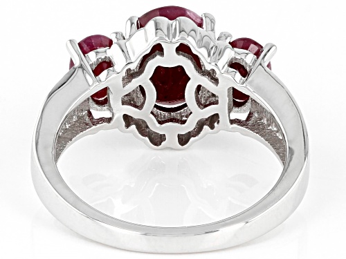 3.54ctw Oval Indian Ruby With 0.11ctw White Zircon Rhodium Over Sterling Silver Ring - Size 9