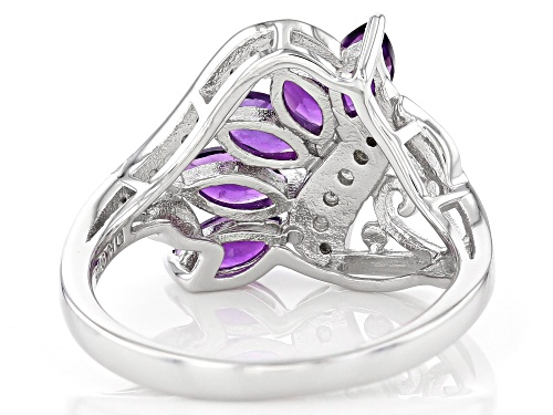 0.89ctw Marquise African Amethyst With 0.01ctw White Diamond Accent Rhodium Over  Silver Ring - Size 7