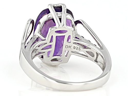 5.53ct Cushion And 0.27ctw Round African Amethyst Rhodium Over Sterling Silver Ring - Size 7