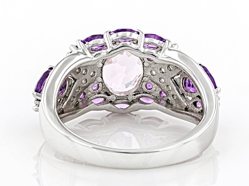 1.40ct Oval Kunzite, 1.03ctw African Amethyst And .21ctw White Zircon Rhodium Over Silver Ring - Size 8
