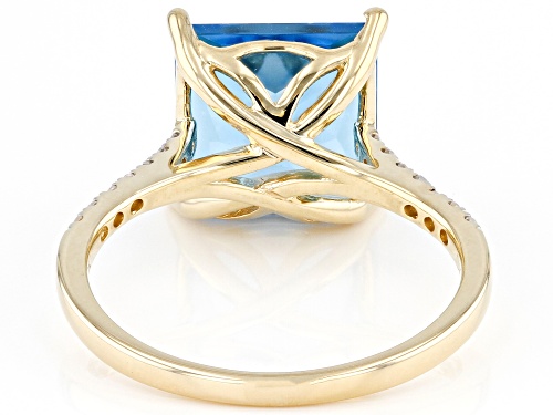 4.85ct Princess Cut Swiss Blue Topaz With 0.11ctw White Diamonds 10k Yellow Gold Ring - Size 9