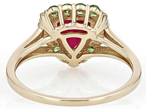 1.30ct John Saul Ruby With 0.51ctw Tsavorite And 0.01ctw White Diamond 10k Yellow Gold Ring - Size 7