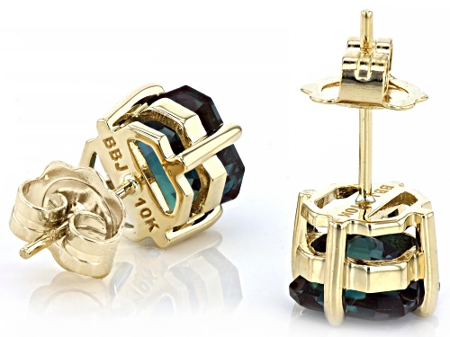 4.29ctw Asscher Cut Lab Created Alexandrite 10k Yellow Gold Stud Earrings
