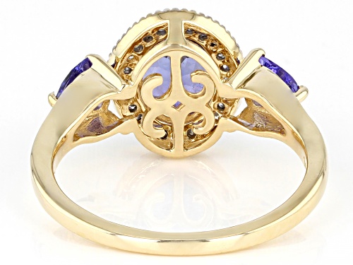 1.43ctw Tanzanite And 0.11ctw And White Diamond 14k Yellow Gold Ring - Size 7