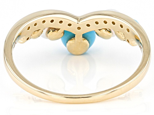 5x5mm Sleeping Beauty Turquoise, Cultured Akoya Pearl, 0.09ctw Diamond 14k Yellow Gold Band Ring - Size 5.5