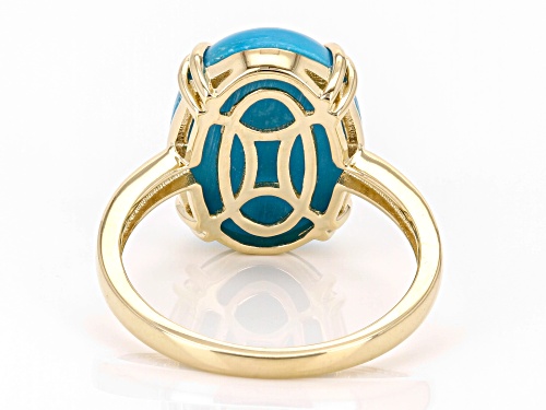 16X12mm Sleeping Beauty Turquoise With 0.04ctw White Diamond 10k Yellow Gold Ring - Size 9