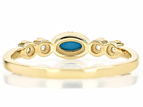 5x3mm Sleeping Beauty Turquoise With 0.12ctw White Zircon 10k Yellow Gold Ring - Size 8