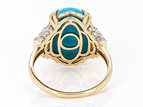 16x12mm Sleeping Beauty Turquoise With 0.20ctw White Diamond 14k Yellow Gold Ring - Size 6