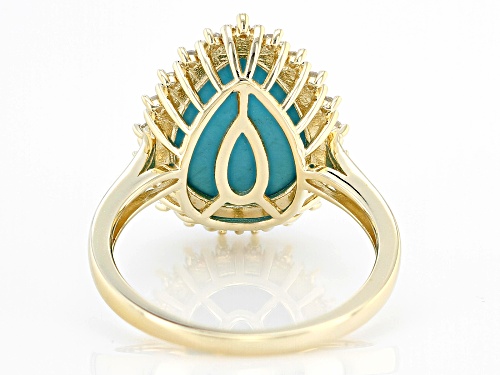 14x10mm Sleeping Beauty Turquoise With 0.09ctw White Diamond 10k Yellow Gold Ring - Size 9
