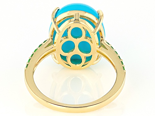16x12mm Sleeping Beauty Turquoise With 0.20ctw Tsavorite 10k Yellow Gold Ring - Size 7