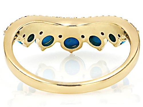 4mm, 3.5mm, 3mm Sleeping Beauty Turquoise With 0.19ctw White Zircon 10k Yellow Gold Ring - Size 6