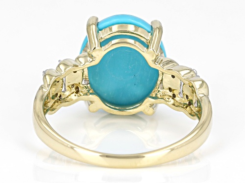 12x10mm Sleeping Beauty Turquoise With 0.07ctw White Diamond 10k Yellow Gold Ring - Size 11
