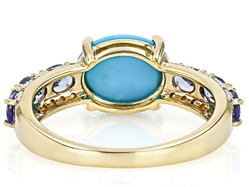10x8mm Sleeping Beauty Turquoise, 0.92ctw Tanzanite With 0.06ctw White Diamond 10k Yellow Gold Ring - Size 6