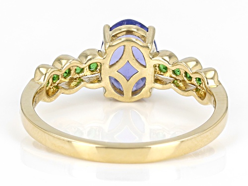 1.06ct Tanzanite With 0.17ctw Tsavorite 10k Yellow Gold Ring - Size 6