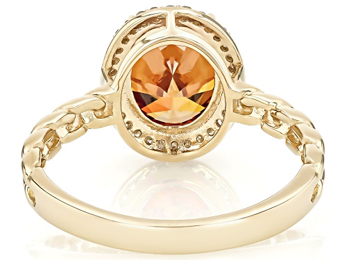 3.33ct Cognac Strontium Titanate With 0.12ctw  White Diamond 10k Yellow Gold Halo Ring - Size 8