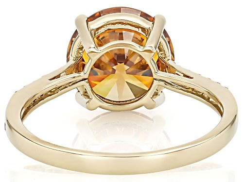 4.67ct Cognac Strontium Titanate With 0.09ctw White Diamond 10k Yellow Gold Ring - Size 6
