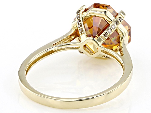 6.59ct Asscher Cut Cognac Strontium Titanate With 0.06ctw Champagne Diamond 10k Yellow Gold Ring - Size 8