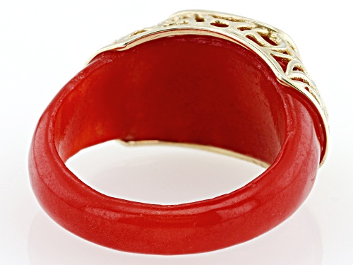 10x8mm Rectangular Cushion Red Jadeite 10k Yellow Gold Ring - Size 7