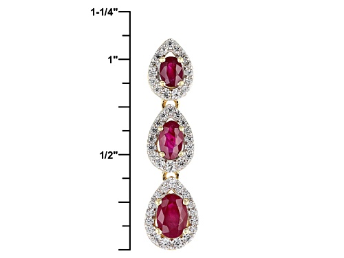 1.03ctw Oval Burmese Ruby And .32ctw Round White Zircon 14k Yellow Gold 3-Stone Pendant With Chain