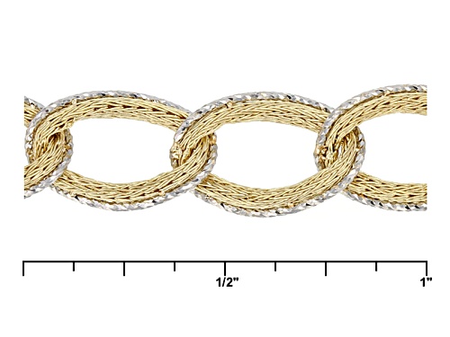10k Yellow Gold With Rhodium Over 10k Yellow Gold Textured Curb Link 7 1/4 Inch Bracelet - Size 7.25