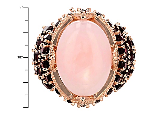 Timna Jewelry Collection™Oval Peruvian Pink Opal With 7.19ctw Rhodolite & White Topaz Copper Ring - Size 4