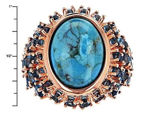 Timna Jewelry Collection™ 16x12mm Blue Turquoise With 5.01ctw London Blue Topaz Copper Ring - Size 4
