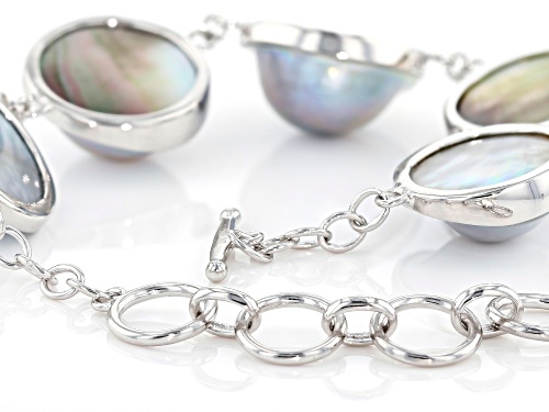 20mm Platinum Cultured South Sea Mabe Pearl Rhodium Over Sterling Silver Bracelet - Size 7.5