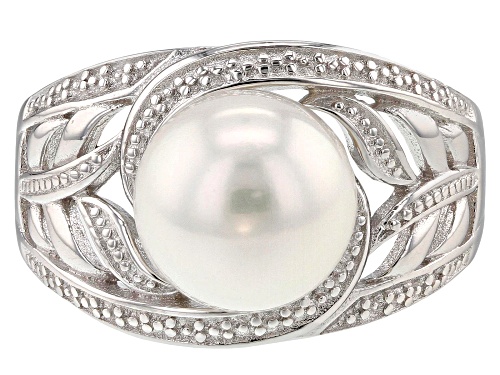 9-10mm White Cultured Freshwater Pearl, Rhodium Over Sterling Silver Ring - Size 8